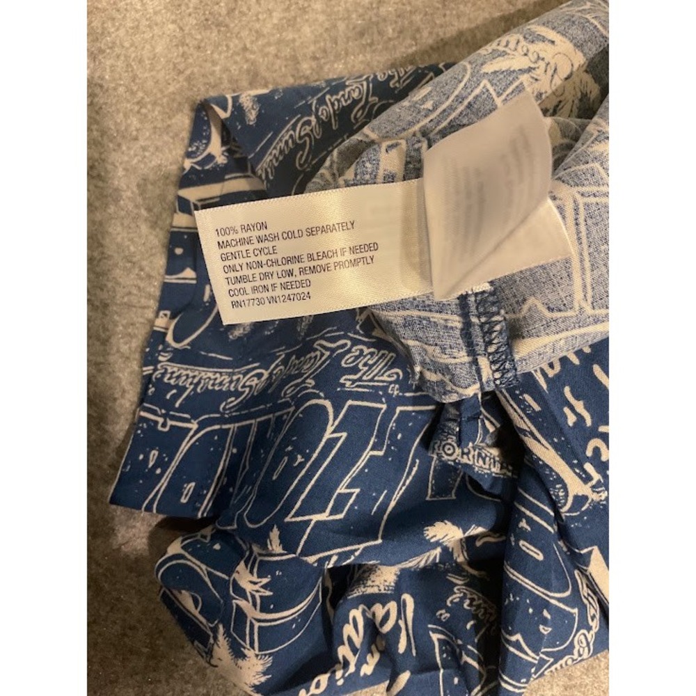 NWT Goodfellow & Co Mens Blue Florida Los Angeles Graphic Vacation Camp Shirt XL - Picture 9 of 10
